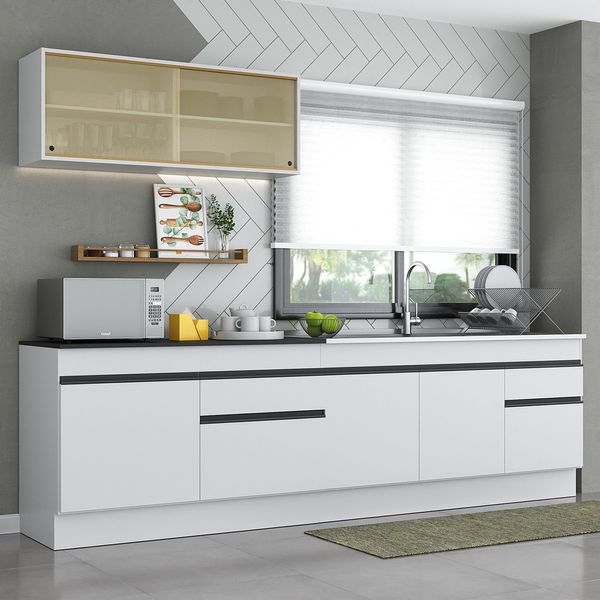 Armário de Cozinha Compacta com Rodapé Veneza Multimóveis MP2112.964 Branco/Preto