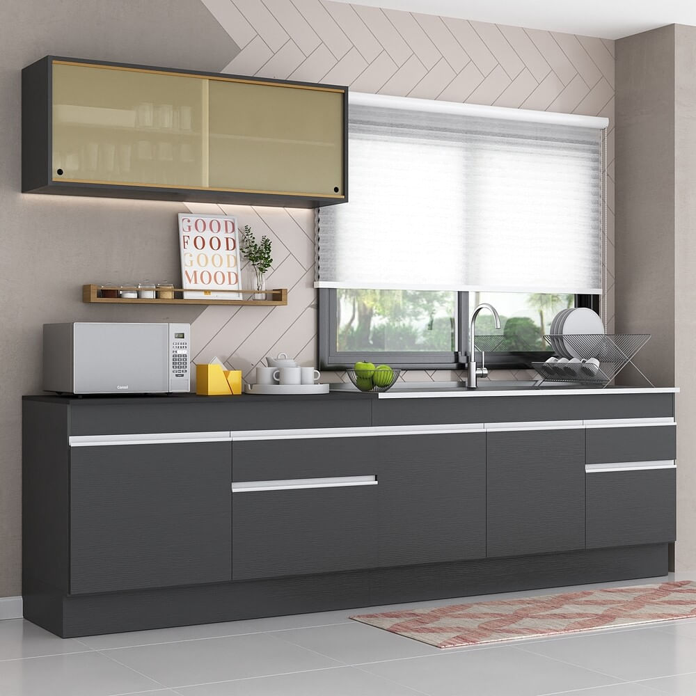 Cozinha Compacta com Rodapé Veneza MP2112.895 Preto - Multimóveis