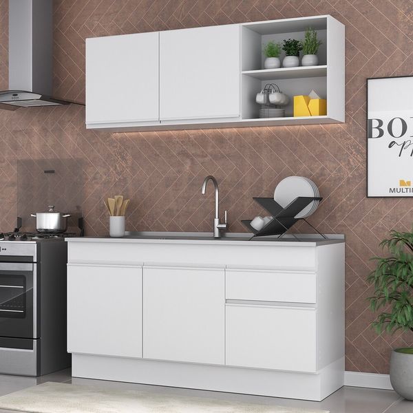 Armário de Cozinha Compacta com Rodapé Veneza Multimóveis MP2114.891 Branco