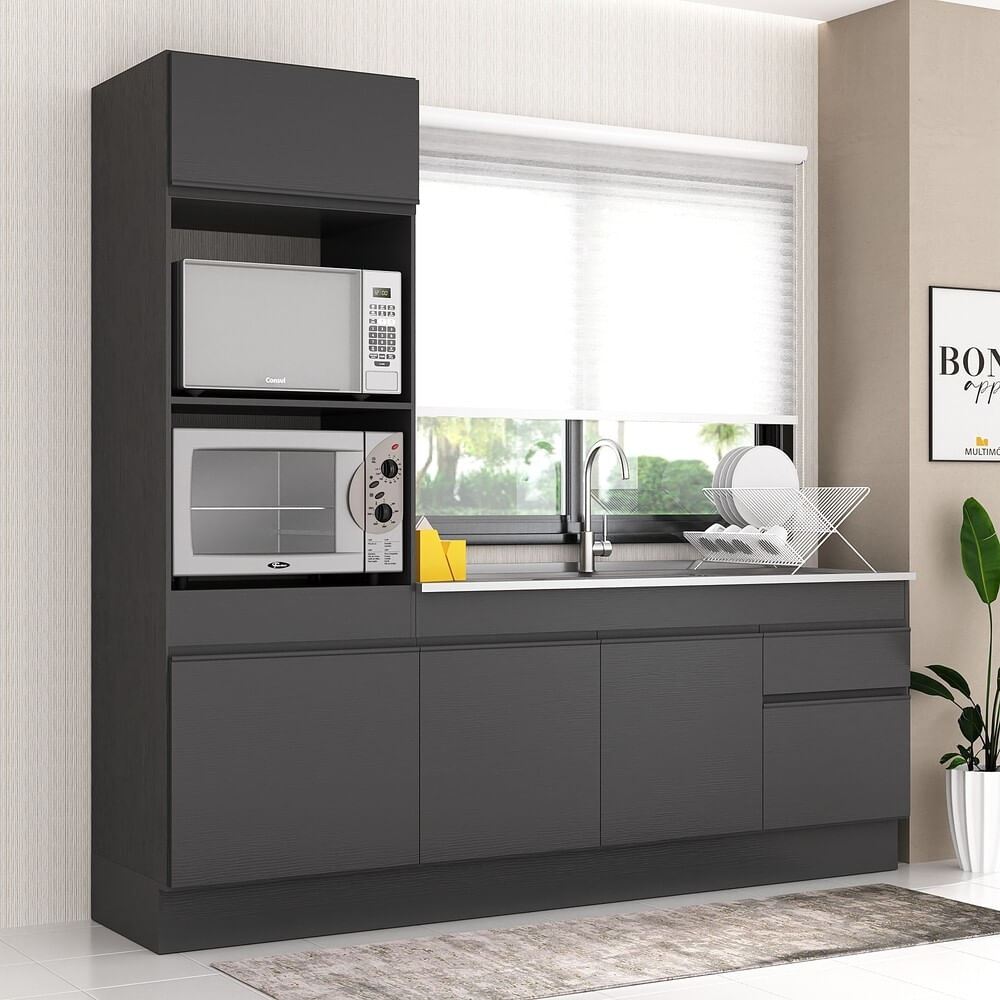 Cozinha Compacta com Rodapé Veneza MP2113.895 Preto - Multimóveis