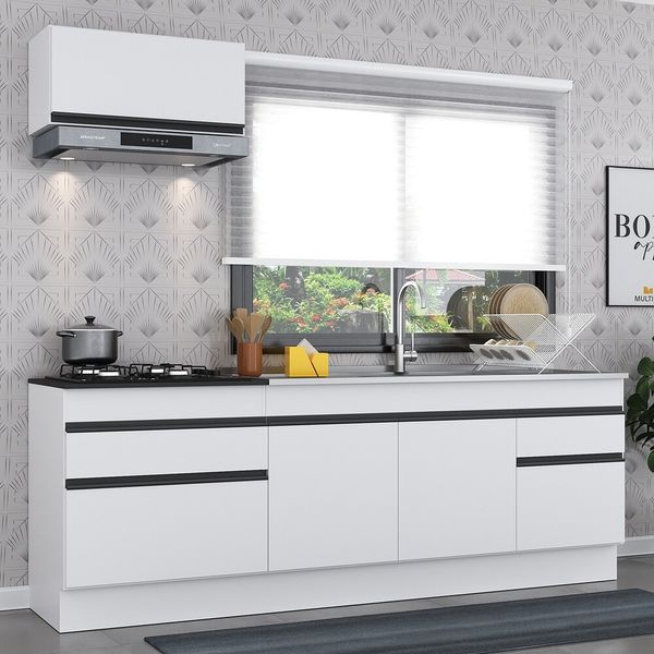 Armário de Cozinha Compacta com Rodapé Veneza Multimóveis MP2109.964 Branco/Preto