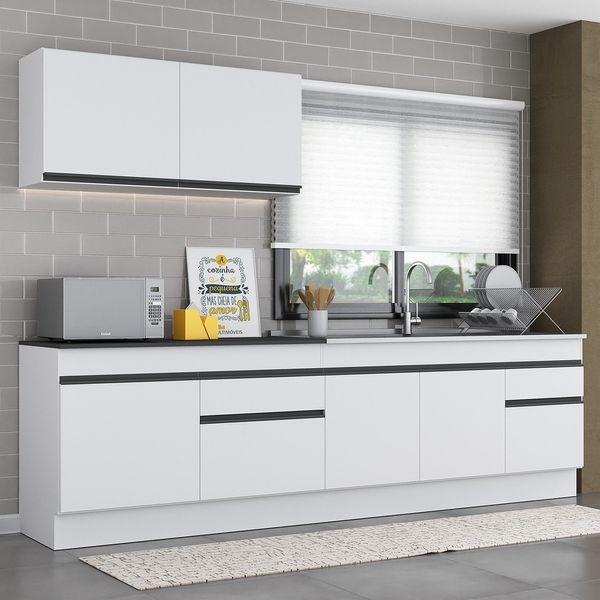 Armário de Cozinha Compacta com Rodapé Veneza Multimóveis MP2111.964 Branco/Preto