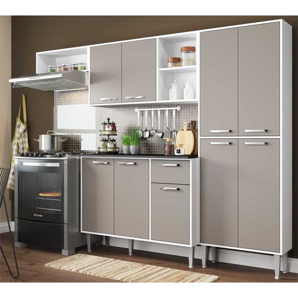 Armário de Cozinha Compacta Xangai 9 Portas Multimóveis Branco/Laca Fumê