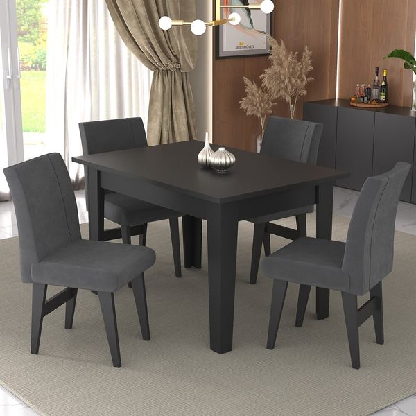 Conjunto Mesa de Jantar 120 cm com 4 Cadeiras Tokio Multimóveis EX1004 Preto/Grafite