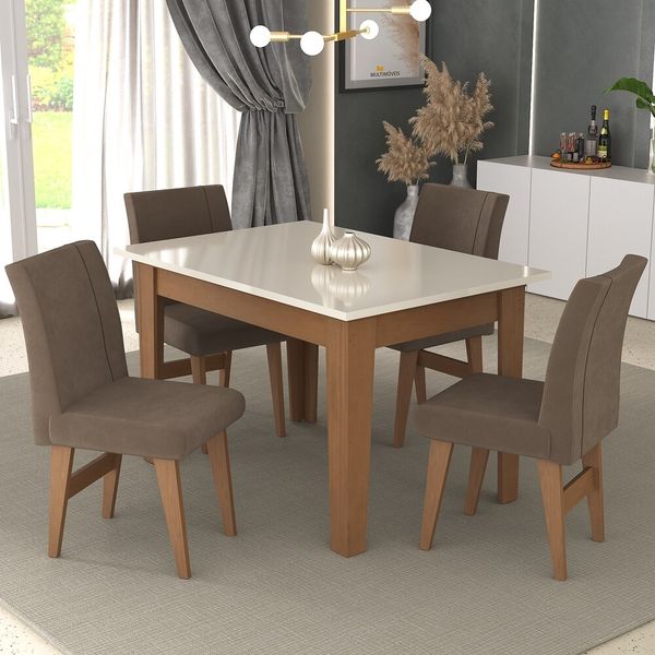 Conjunto Mesa de Jantar 120 cm com 4 Cadeiras Tokio Multimóveis EX1004 Madeirado/Off White/Castor