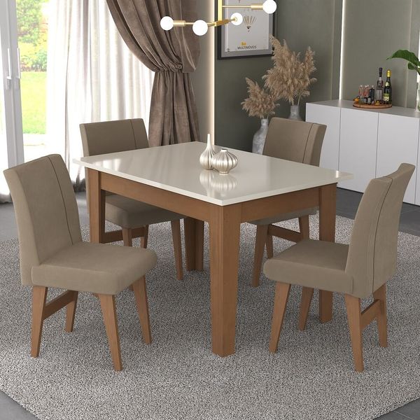 Conjunto Mesa de Jantar 120 cm com 4 Cadeiras Tokio Multimóveis EX1004 Madeirado/Off White/Mascavo