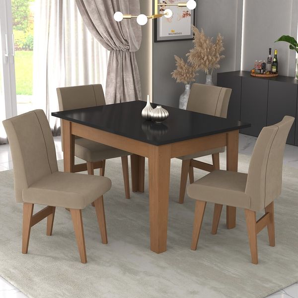 Conjunto Mesa de Jantar 120 cm com 4 Cadeiras Tokio Multimóveis EX1004 Madeirado/Preto/Mascavo