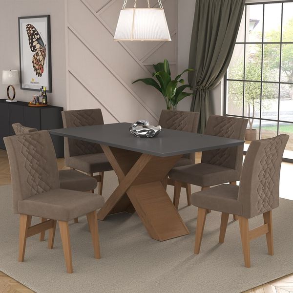 Conjunto Mesa de Jantar 160 cm com 6 cadeiras Moscou Multimóveis EX1009 Madeirado/Grafite/Castor