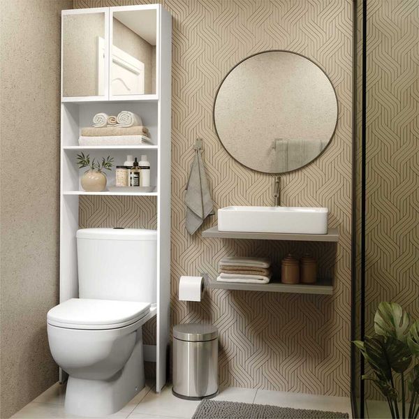 Armário Banheiro p/ Vaso Sanitário com 2 portas e espelho Aspen Plus Multimóveis Branco