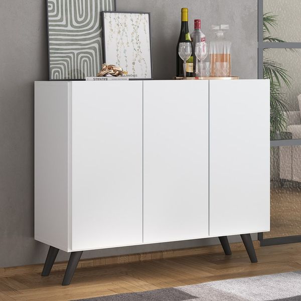 Aparador Buffet 3 Portas Retrô Veneza Multimóveis MP1009 Branco/Preto