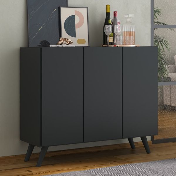 Aparador Buffet 3 Portas Retrô Veneza Multimóveis MP1009 Preto