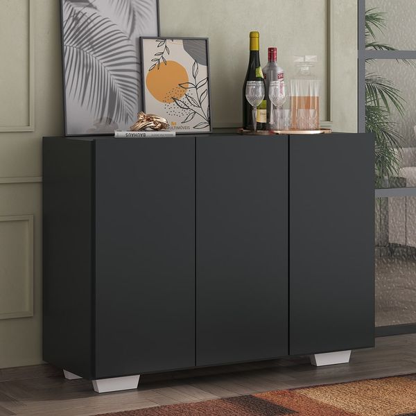 Aparador Buffet 3 Portas com Pés Quadrados Veneza Multimóveis MP1010 Preto/Branco