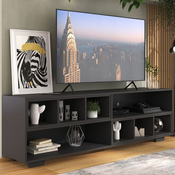 Rack para TV 75" com Nichos e Pés Jazz Multimóveis MP1023 Preto