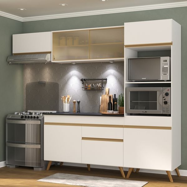 Armário de Cozinha Compacta 4 peças com Leds MP2016 Veneza Up Multimóveis Branca