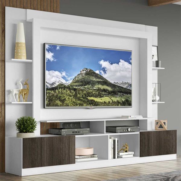 Estante Rack com Painel e Suporte TV 65" Moscou Multimóveis Branco/Tenerife