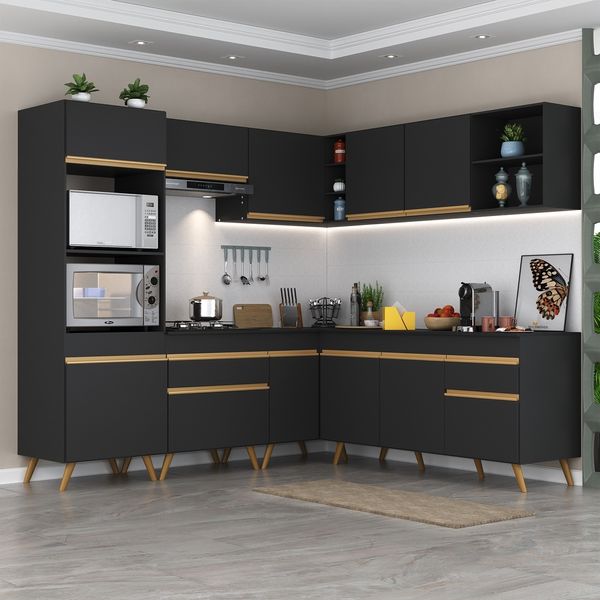 Armário de Cozinha Completa de Canto Veneza Multimóveis MP2045 e Balcão Preta