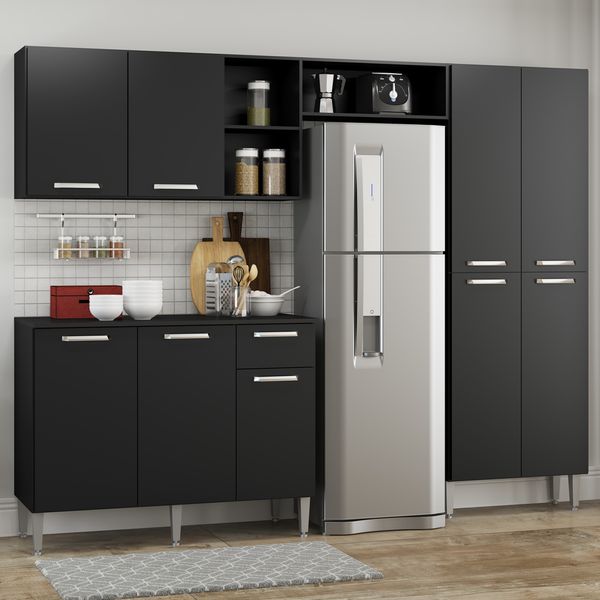 Armário de Cozinha Compacta Pequim UP Multimóveis com Balcão - Preto