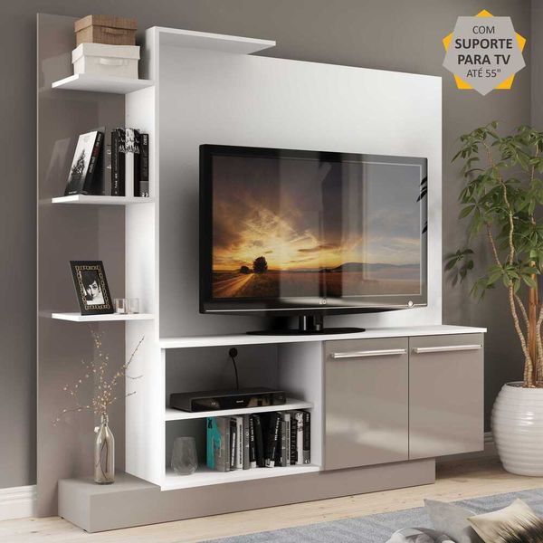 Estante Home Theater com Suporte p/ TV até 55'' Denver Multimóveis Branco/Lacca Fumê