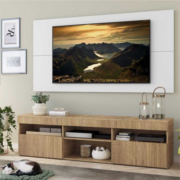 Rack com Painel e Suporte TV 65" com 2 portas Londres Multimóveis Rustic/Branco