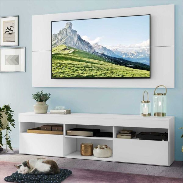 Rack com Painel e Suporte para TV até 65" com 2 Portas Londres Multimóveis Branco