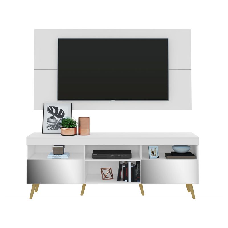 Rack com Painel e Suporte TV 65 Multimóveis CR45184 Amêndoa/Off White