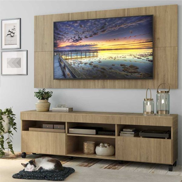 Rack com Painel e Suporte TV 65" com Rodízios e 2 portas Londres Multimóveis Rustic