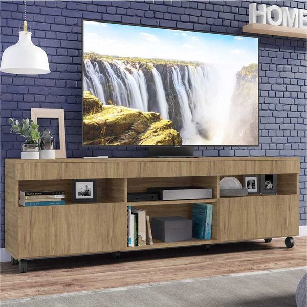 Rack TV 65" com Rodízios e 2 Portas Paris Multimóveis Rustic