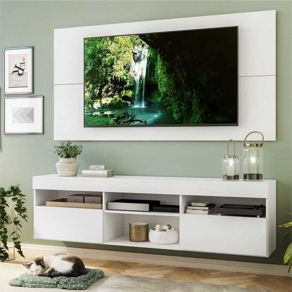 Rack com Painel e Suporte para TV até 65" Suspenso com 2 Portas Londres Multimóveis Branco