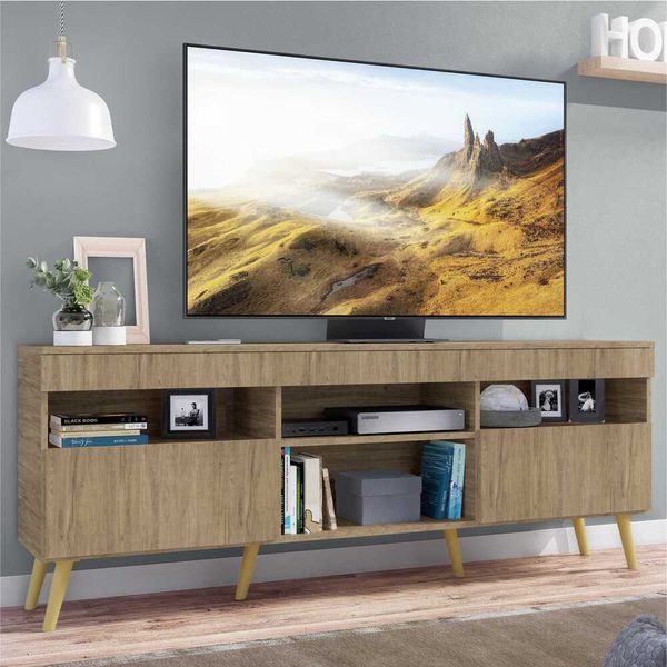 Rack TV 65" com Pés Retrô e 2 Portas Paris Multimóveis Rustic/Natural