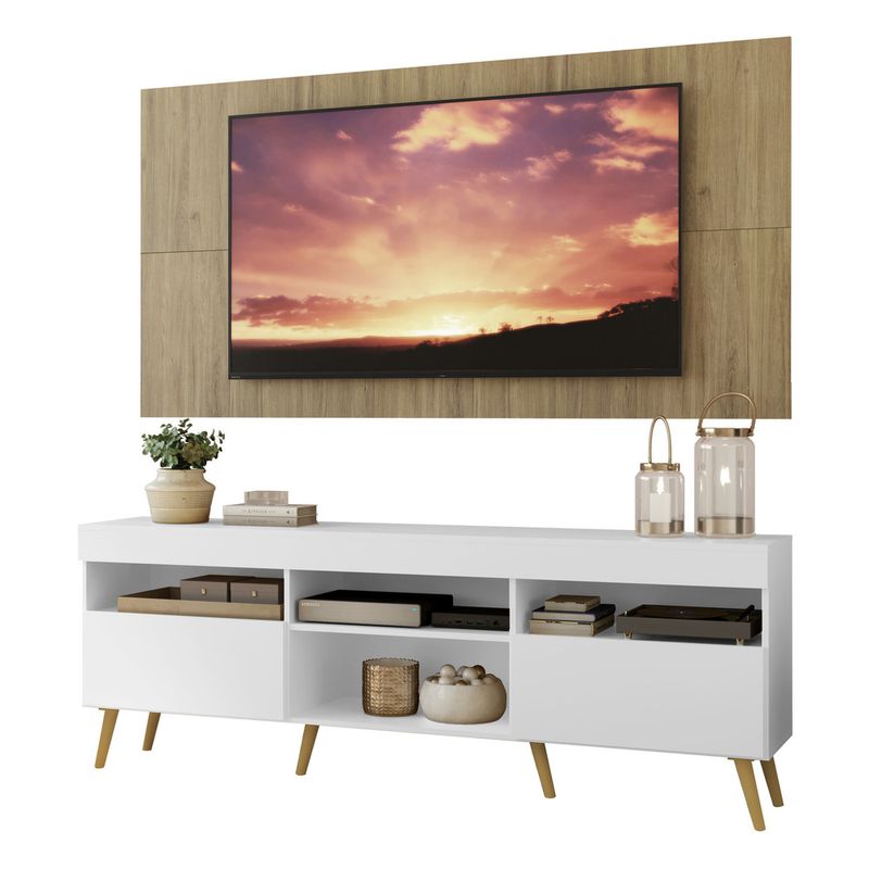 Rack com Painel e Suporte TV 65 Multimóveis CR45184 Amêndoa/Off White