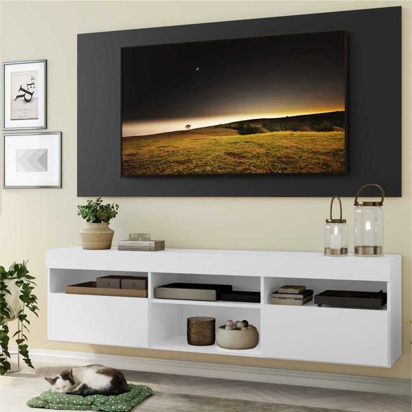 Rack com Painel para TV até 65" Suspenso com 2 Portas Londres Multimóveis Branco/Preto