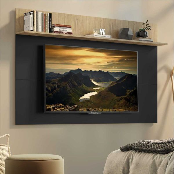 Painel para TV até 65" com Prateleira Amsterdã Plus Multimóveis Preto/Rustic