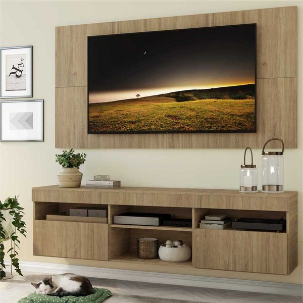 Rack com Painel TV 65" Londres Multimóveis Suspenso e 2 portas Rustic