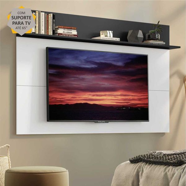 Painel com Suporte para TV até 65" e Prateleira Amsterdã Plus Multimóveis Branco/Preto