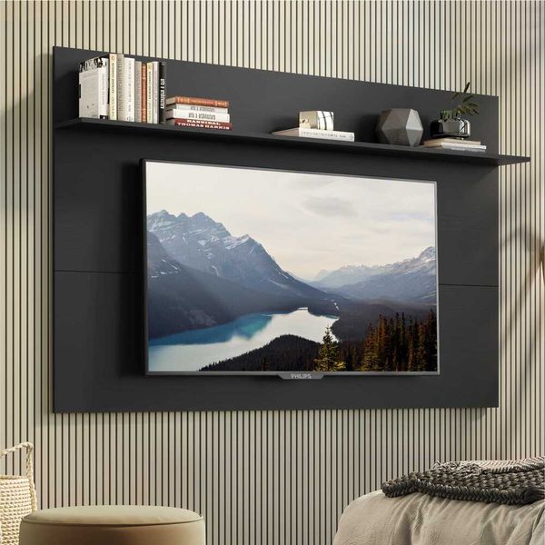 Painel com Suporte para TV até 65" e Prateleira Amsterdã Plus Multimóveis Preto