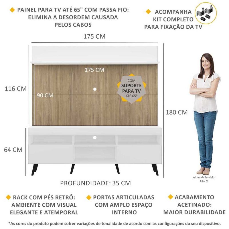 Rack com Painel e Suporte TV 65 Multimóveis CR45184 Amêndoa/Off White