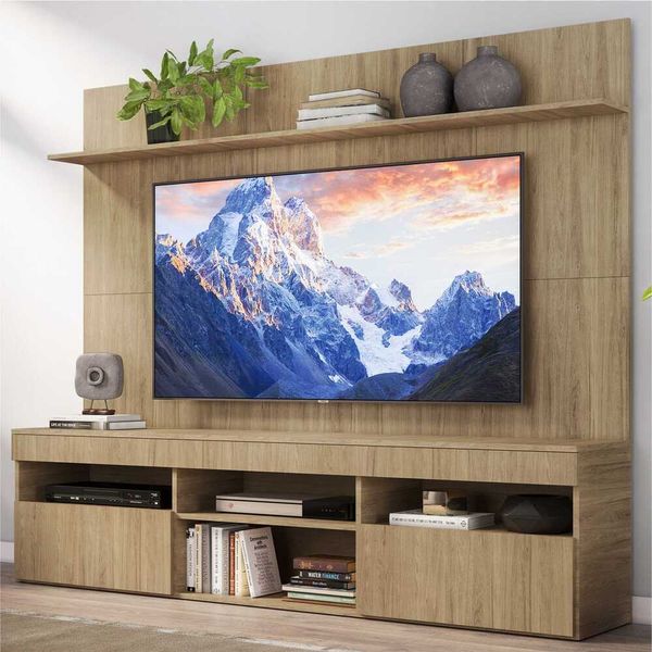 Rack com Painel TV 65" Madri Multimóveis e Prateleira Rustic