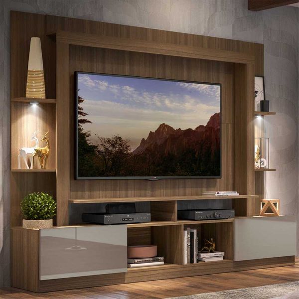 Rack Estante TV 65" com Leds Berlim Multimóveis Madeirado/Lacca Fumê