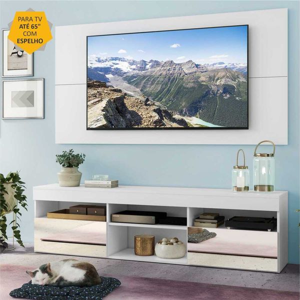 Rack com Espelho, Painel TV 65" e 2 Portas Londres Multimóveis Branco