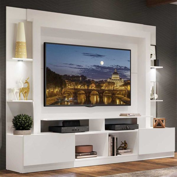 Rack Estante com Suporte TV 65" e Leds Berlim Multimóveis Branco