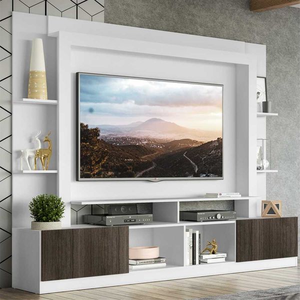 Rack Estante com Painel TV 65" e 2 portas Oslo Multimóveis Branco/Tenerife