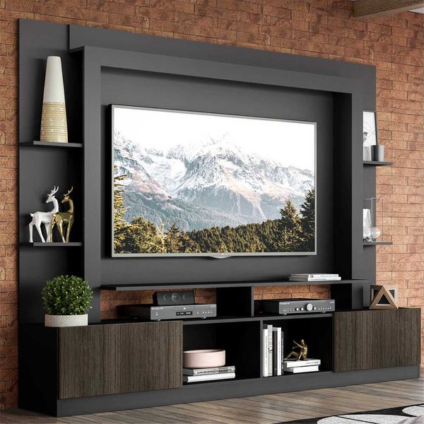 Rack Estante com Painel TV 65" e 2 portas Oslo Multimóveis Preto/Tenerife