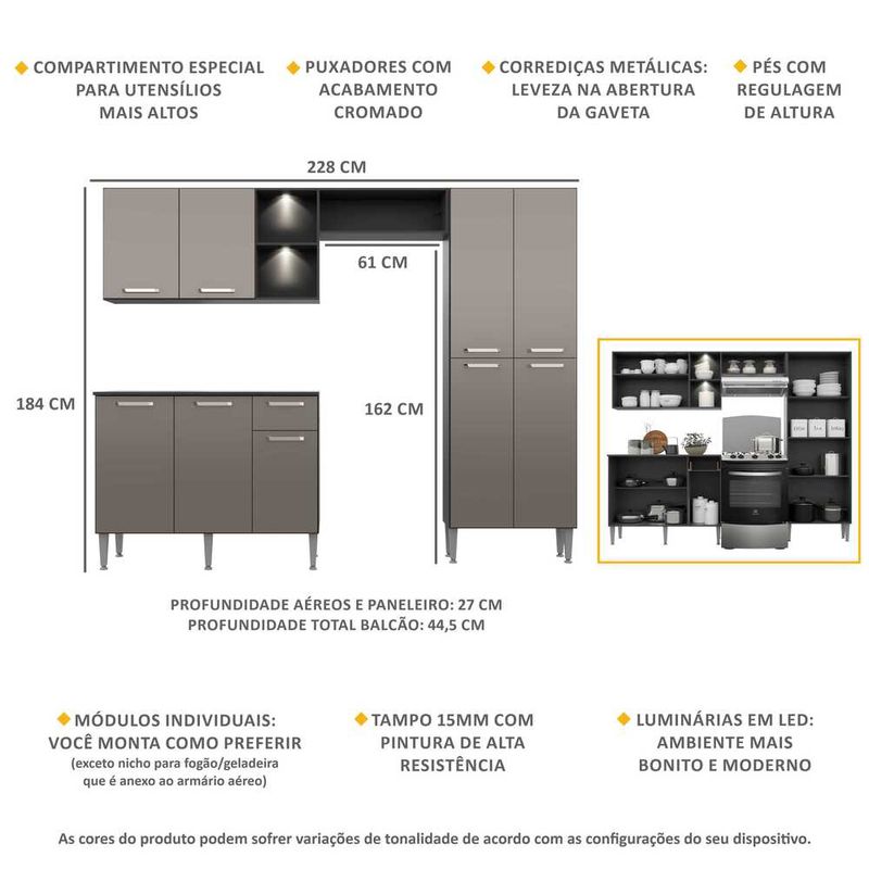 armario-de-cozinha-compacta-com-2-leds-e-balcao-com-tampo-pequim-up-multimoveis-preta-lacca-fume-armario-de-cozinha-compacta-com-2-leds-e-balcao-com-tampo-pequim-up-multimoveis-preta-lacca-fume