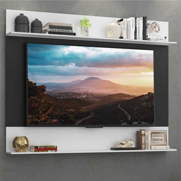 Painel TV 65" com Prateleiras Amsterdã Classic Multimóveis Preto/Branco