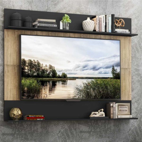 Painel com Suporte TV 65" e Prateleiras Amsterdã Classic Multimóveis Rustic/Preto