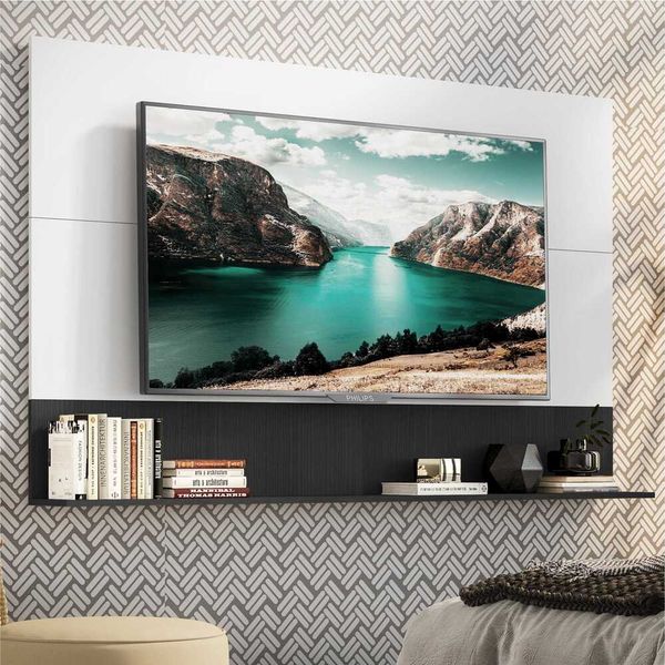 Painel TV 65" com Prateleira Amsterdã Up Multimóveis Branco/Preto