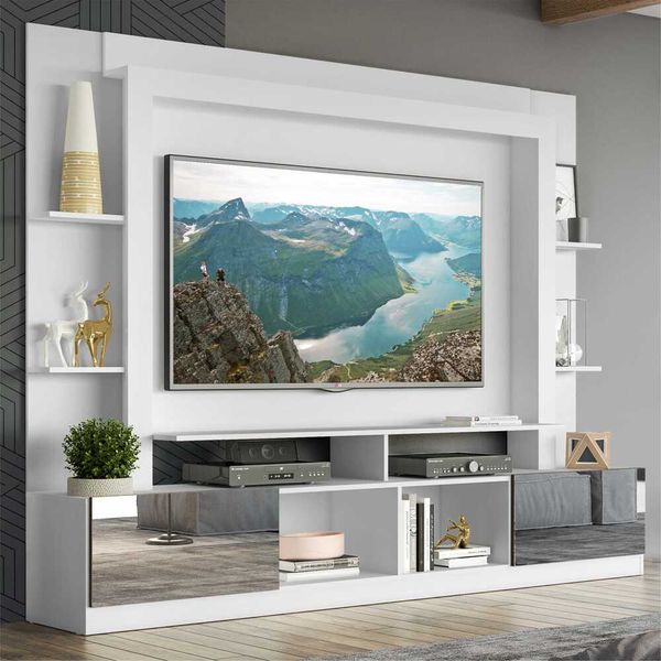 Rack c/ Painel TV 65" Portas c/ Espelho Oslo Multimóveis Branco/Tenerife