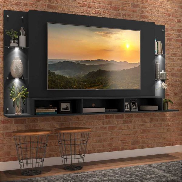 Painel com Suporte TV 65" e 4 Leds Vegas Premium Multimóveis Preto