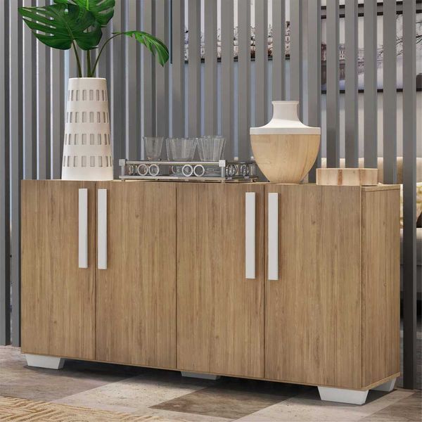 Aparador Buffet 4 Portas com Pés Quadrados Viena Multimóveis Rustic/Branco