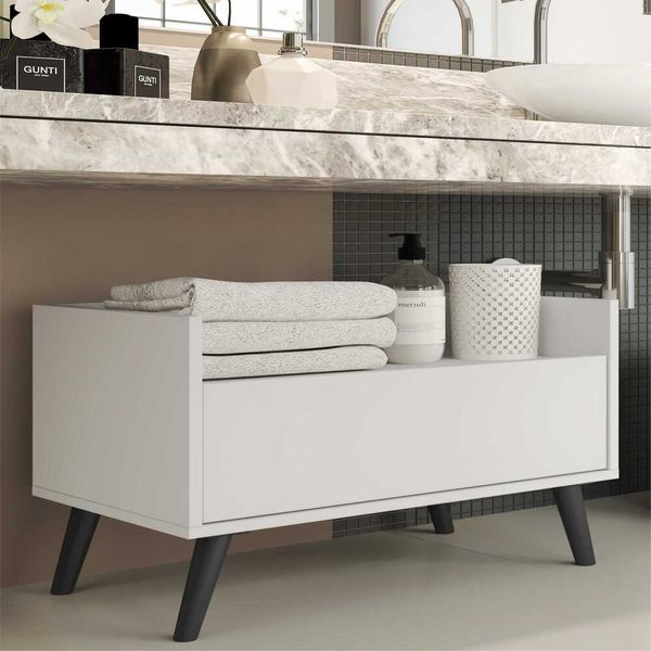 Gabinete Balcão Banheiro 80 cm com Pés Retrô Multimóveis Branco/Preto